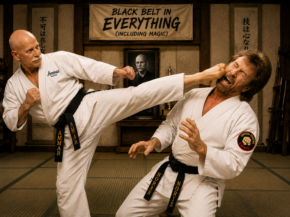 Michael Ammar demonstrating his abilities in a martial arts dojo